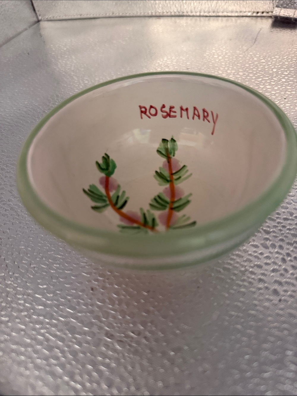 Vintage Williams and Sonoma Hand-Painted Rosemary Herb Bowl - Green and Cream - Picture 2 of 9